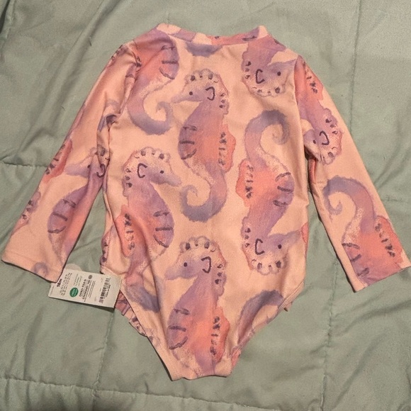Carter's Pink and Purple Cat Print Rashguard Swimwear - Picture 2 of 3